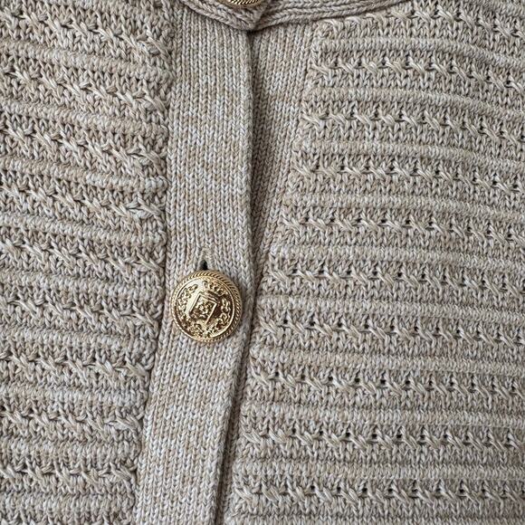 Talbots Short Sleeve Textured Knit Cotton Cardigan Sweater Gold Tone Buttons M - Picture 5 of 6